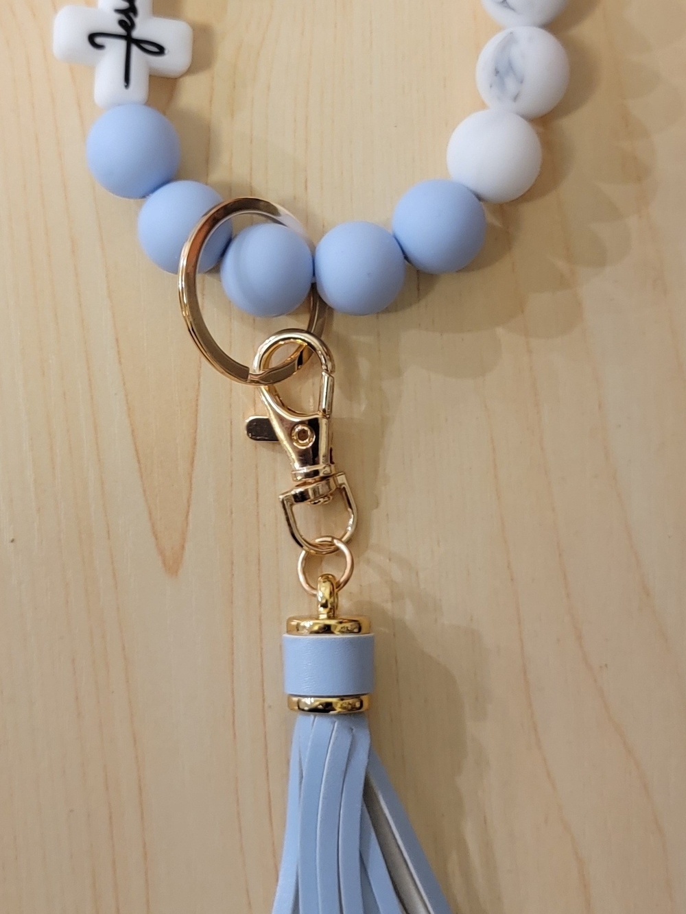 Jesus Silicone Beaded Wristlet Key Holder with Gold Hardware